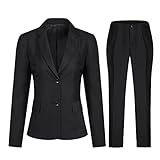 YYNUDA Damen Anzug 2-Stück lässig Hosenanzug Büro Suit Zwei Knopf Blazer + Hose,Schwarz,L
