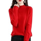 CUSON Kaschmir-Pullover für Damen, 100% Kaschmir, langärmelig, Rundhalsausschnitt, weich, warm, Strickpullover, rot, XL
