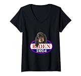 Damen Biden 2024 Coonhound, Schwarz / Hellbraun T-Shirt mit V-Ausschnitt