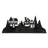 Tablett Black Town schwarz aus Metall Kerzentablett mit Häusern Haussilhouette