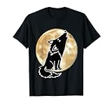 Smileteesanima Lustiger schwarzer Wolf heulend im Mond T-Shirt