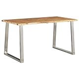 MOONAIRY Esstisch, Küchentisch, Kitchen Table, Tischplatte, Tisch Esszimmer, 140×80×75 cm Akazie Massivholz und Edelstahl