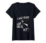 Damen Ich liebe einfach Orcas Cooles Schwert-Wal Orca T-Shirt mit V-Ausschnitt
