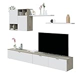 Dmora Wohnzimmerwandsystem, Modern White TV-Schrank, mit Wohnwand und Regalen, 260 x 37 x 40 cm, Farbe Weiß und Eiche