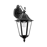 EGLO Außen-Wandlampe Navedo, 1 flammige Außenleuchte, Wandleuchte aus Aluguss in Schwarz mit Silber-patina, und Glas, E27 Fassung, IP44