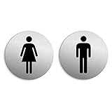 WC-Schild Damen-Herren | 2er-Set Toilettenschilder | Aluminium Edelstahloptik Ø 75 mm Nr. 6700-K