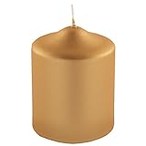 FINK Stumpen Kerze gold - für Windlichte Laternen - Tischdeko Goldhochzeit goldenes Jubiläum - H 10 D 8 cm - Brenndauer ca 50 S