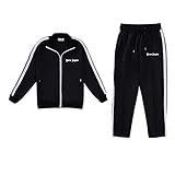 Moneycom Herren Damen Sports Anzug Rainbow Gestreiften Jacke Brief Set Sportarigan School Uniform Jacke Unisex Casual Hose (XL, A-Schwarz)