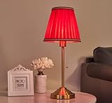 Zi Yang Tischlampe Mit Zugschalter Vintage Amerikanischen Tischleuchte E27*1 Modern Schlafzimmer Nachttischlampe Stoffschirm Landhaus Schreibtischlampe fur Wohnzimmer Dekorative H55*D23CM,Rot