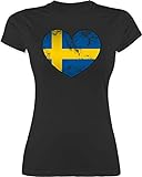 Fussball WM 2022 Fanartikel - Schweden Vintage Herz - XXL - Schwarz - schweden Damen Tshirt - L191 - Tailliertes Tshirt für Damen und Frauen T-Shirt