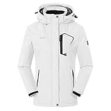 donhobo Damen Outdoorjacke Winddicht Wasserdicht Atmungsaktiv Funktionsjacke Verdickt Fleece-Futter Winterjacke Softshelljacken Wanderjacke (Reines Weiß, XL)
