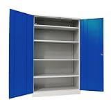 Schrank & Stuhl Werkzeugschrank Koloss – Werkstattschrank mit 4 höhenverstellbaren Fachböden, Stahlschrank für Werkzeuge, 195 x 120 x 60 cm (H x B x T), Grau/B