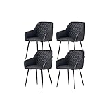 4X Wohnzimmerstuhl Esszimmerstuhl aus PU Farbauswahl Retro Design Armlehnstuhl Stuhl mit Rückenlehne Sessel Metallbeine Schwarz (Gray PU, 4)