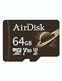 AirDisk Micro-SD-Karte, 64 GB, microSDHC UHS-I Flash-Speicherkarte mit Adapter, bis zu 100 MB/s, U3, A1, High Speed TF-Karte für Nintendo Switch/Bluetooth-Lautsprecher/Smartphone/Kamera/Tablet/VR