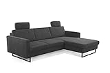 CAVADORE Ecksofa Stronda / Skandinavisches L-Form Sofa mit Longchair und Kopfstützen / 251 x 84 x 170 / Flachgewebe, Dunkelgrau