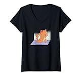 Damen Katze, Yoga, Haustier T-Shirt mit V-Ausschnitt
