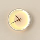 CNSTZX LED Wanduhr 15W Wandleuchte Modern Einfachheit Ohne TickgeräUsche Lautlos Uhr mit Ringlicht AA Batterie Betriebene deko für Zimmer Zuhause KüChe Schlafzimmer BüRo Schule 27x25x4.5cm,Weiß