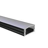 OPAL - 200 cm LED Aluminium Profil AUFPUTZ-KL in Schwarz + 200 cm weiß milchige Abdeckung für LED-Streifen 2m Alu Profile Leisten von Alumino®