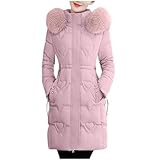 Mrat Damen-Wintermantel, Fleece-gefüttert, mittellang, Puffermantel mit Kunstfell-Kapuze, langer, gepolsterter Mantel, Parka, Übermantel, warm, gesteppte Daunenjacke, Übergröße, schmaler Trenchcoat,