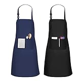 GEHUAY Schürze Kochschürze mit großen Taschen - Extra große Verstellbare Küchenschürze für Damen und Herren, Wasserdicht Latzschürze, zum Kochen, Grillen, Malen, Restaurant (Schwarz und Blau)