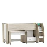 habeig Kinderbett Bett #655 Hochbett Spielbett mit Schubfach und Schreibtisch unterm Bett weiß mit Lattenrost