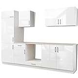 vidaXL 7tlg. Küchenzeile Einbauküche für Einbaukühlschrank Hochglanz Weiß 270 cm