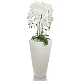 Künstliche Orchideen im Hochübertopf - Gesamthöhe: ca. 130cm | Stoffblüten | Farbe: Weiß | Gesteck Orchidee Kunstpflanze