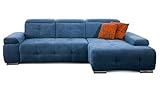 CAVADORE Schlafsofa Mistrel mit Longchair XL rechts / Große Eck-Couch im modernen Design / Mit Bettfunktion / Inkl. verstellbare Kopfteile / Wellenunterfederung / 273 x 77 x 173 / Kati Mittelblau