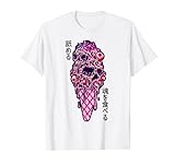 Rosafarbener Gothic Totenkopf Eistüte Ästhetik japanischer Kanji T-Shirt
