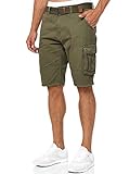 Indicode Herren Monroe Cargo Cargo-Shorts inkl. Gürtel | Bermuda Männer Sommerhose aus Baumwolle Army L
