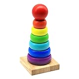 Pisamhid Regenbogen Scheibenturm Rainbow Stacker Stapelturm Motorikspielzeug, Holzspielzeug Baby Steckspiel Ab 1 Jahr