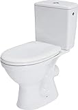 VBChome Keramik Stand- WC Toilette Komplett Set mit Spülkasten WC- Sitz aus Polypropylen mit Absenkautomatik SoftClose-Funktion für waagerechten Abgang Wasseranschluss