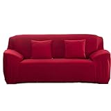 Feilaxleer Elastischer Sofabezug 1 Sitzer/2 Sitzer/3 Sitzer/4 Sitzer, Stretch Sofa-überwürfe Sofahusse für Sofa mit Armlehne (3 Sitzer,Rot)