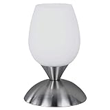RealityTrio Tischleuchte Tischlampe Touch Me - Nickel matt, Glas Opal matt weiß