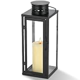 Laterne Schwarz Metall für Kerzen, 35cm Dekorative Laterne,Laterne Groß für Draußen,Laterne Gartenlaterne für Kerzen Hochzeit Kerzenhalter Outdoor Wohnzimmer Tischdeko,Outdoor Grab
