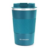 CS COSDDI Thermobecher- Isolierbecher, Edelstahl Travel Mug，13oz/380ml Vakuum auslaufsicher Reisebecher mit Deckel, Autobecher, doppelwandig isoliert für Kaffee, Wasser und Tee, Kaffee-to-go Becher