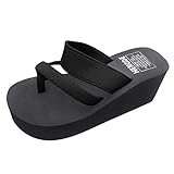 Hausschuhe Sandalen Schuhe Frauen Sommer Wedges Sandalen rutschfeste Flip Flops Sandalen Flache Strand Hausschuhe Schuhe (39,schwarz)