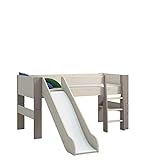 Steens For Kids Kinderbett, Hochbett, inkl. Absturzsicherung und Leiter, Liegefläche 90 x 200 cm, Kiefer massiv, weiß grau