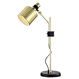 TWXG Industrielle Schreibtischlampe Moderne Leselampe Büro Metall Gold 18,5' Arbeitslampe für Schlafzimmer Wohnzimmer E27 Tischlampe Verstellbarer Kopf Mattgold