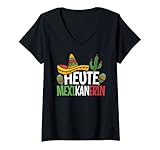 Damen Karneval Kostüm Mexikanerin lustiger Kostümersatz T-Shirt mit V