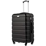 COOLIFE Hartschalen-Koffer Trolley Rollkoffer Reisekoffer mit TSA-Schloss und 4 Rollen(Schwarz, Handgepäck)
