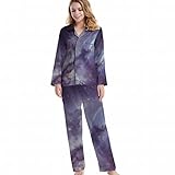 kikomia Pyjama Sets für Damen Fantasie Sterne Nebel Galaxie Langarm Tops und Hosen Multicolor XL