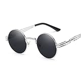 Sonnenbrille Metall Runde Steampunk Sonnenbrille Männer Frauen Mode Brille Designer Retro Frame Vintage Sonnenbrille UV400 Sonnenbrille (Lenses Color : Silvergray)