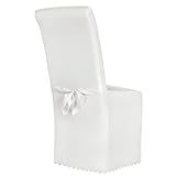 TecTake Stuhlhusse Stuhlüberzug Stuhlbezug mit Schleife - Diverse Farben - (Weiß)