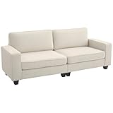 HOMCOM 3-Sitzer Sofa, Couch mit Armlehnen, Rückenkissen, Wohnzimmersofa mit Cordbezug, Federkern, Polstersofa für Wohnzimmer, Schlafzimmer 227 x 84 x 87 cm, Cremeweiß