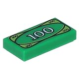 LEGO 10 x Fliese 1 x 2 mit 100 Dollar Schein Geld Aufdruck Grün