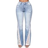 Damen Jeans Verwaschen Zerrissene Trendnähte Gespaltene Outdoor-Persönlichkeit Hollow Casual Ausgefranste Jeanshose mit rohem Saum XL