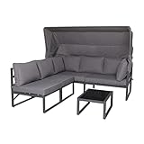 SVITA Maui Gartenmöbel-Lounge-Set mit Dach Outdoor-Sofa Strandkorb-Sonneninsel Stahl Grau