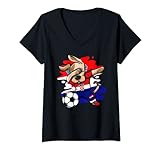 Damen Dabbing Hund Kroatien Fußball Mannschaft Kroatische Flagge T-Shirt mit V-Ausschnitt