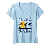 Damen Niemand mag ein Shady Beach Island Graphic Wortspiel T-Shirt mit V-Ausschnitt